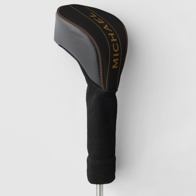 Brown &black Monogram and Name Personalised  Golf Head Cover (Angled)