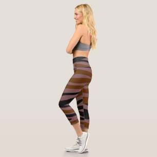 Brown Black Neon Striped  Capri Leggings