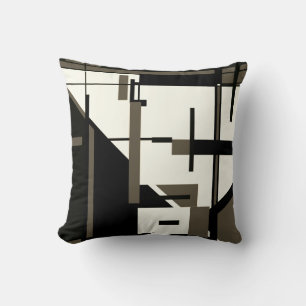 Brown Black on White Geometric Abstract Design Cushion