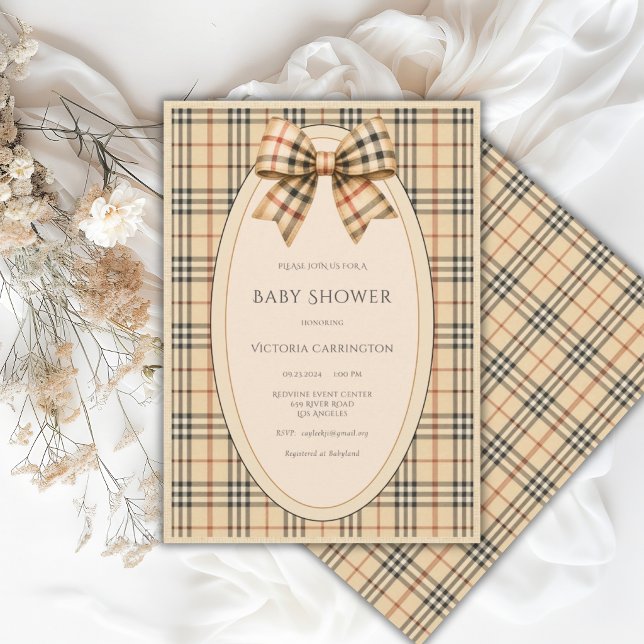 Brown Black Plaid Ted Baby Shower Invitation (Creator Uploaded)