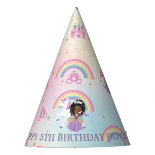 Brown Black Princess and Unicorn Rainbow Birthday Party Hat