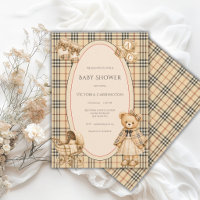 Brown Black Red Plaid Teddy Bear Vinttage Baby