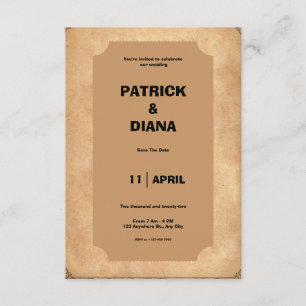 Brown & Black Retro Vintage Wedding Invitation 