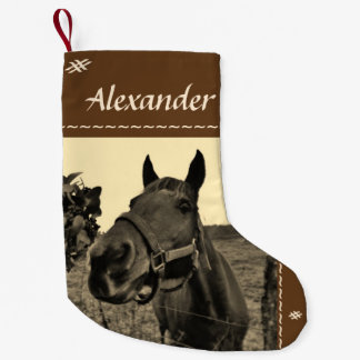 Brown Black sepia tone Christmas horse Small Christmas Stocking