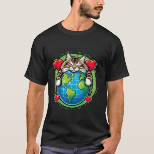 Brown Black Siberian Cat Earth Day Hug Love Owner T-Shirt