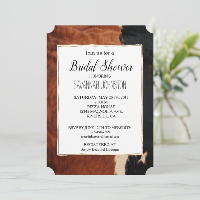 Brown Black Southwest Cowgirl Cowhide Invitation (Standing Front)
