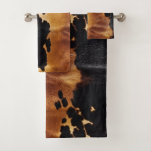 Brown Black Southwest Cowhide Bath Towel Set