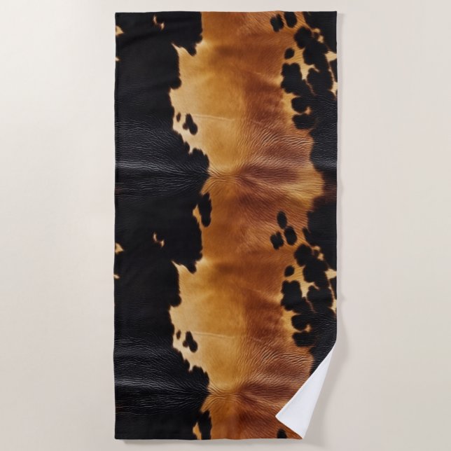 Brown Black Southwest Cowhide Beach Towel (Front)