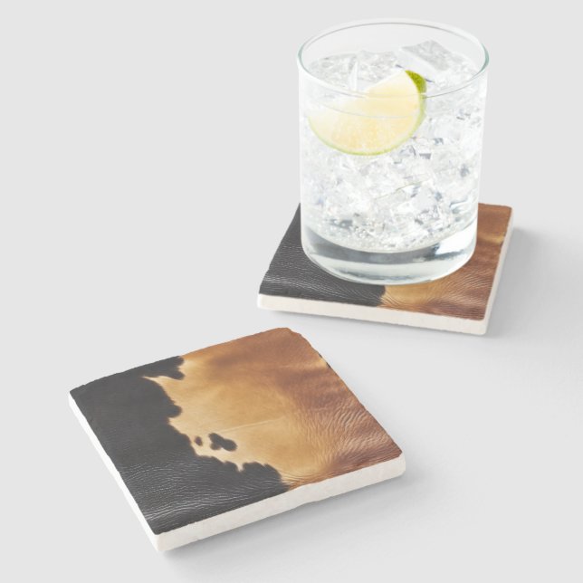 Brown Black Southwest Cowhide Stone Coaster (Side)