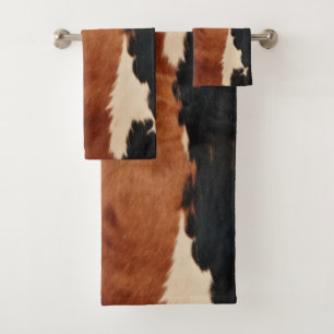 Brown Black Southwest Faux Cowhide Bath Towel Set