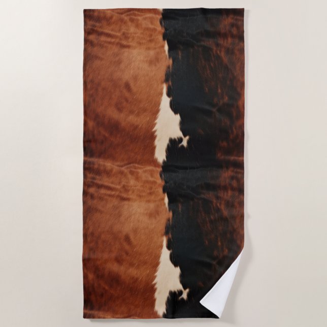 Brown Black Southwest Faux Cowhide Beach Towel (Front)