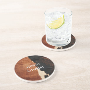 Brown Black Southwest Faux Cowhide Coaster