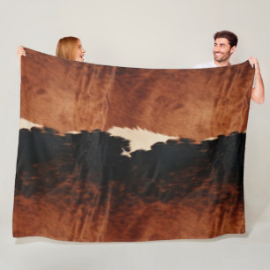 Brown Black Southwest Faux Cowhide Fleece Blanket