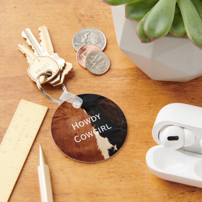 Brown Black Southwest Faux Cowhide Key Ring (Desk)