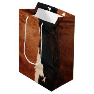 Brown Black Southwest Faux Cowhide Medium Gift Bag
