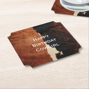 Brown Black Southwest Faux Cowhide Paper Coaster