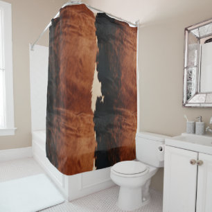 Brown Black Southwest Faux Cowhide Shower Curtain