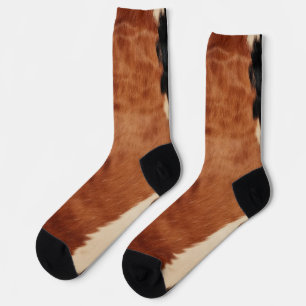 Brown Black Southwest Faux Cowhide Socks