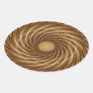 Brown Black Spiral Wave Kaleidoscope Art Oval Sticker