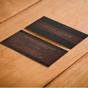 Brown & Black Stitched Leather Texture Business Card