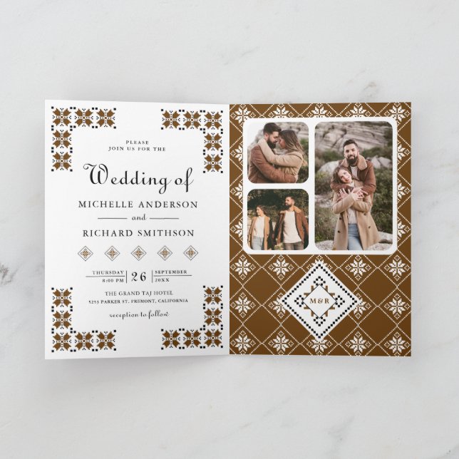 Brown Black Ukrainian Embroidery QR Code Wedding Invitation (Inside)
