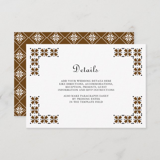 Brown Black Ukrainian Embroidery Wedding Details Enclosure Card (Front/Back)