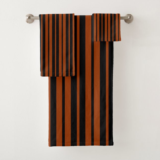 Brown Black Vertical Stripes Pattern Design Bath Towel Set (Insitu)