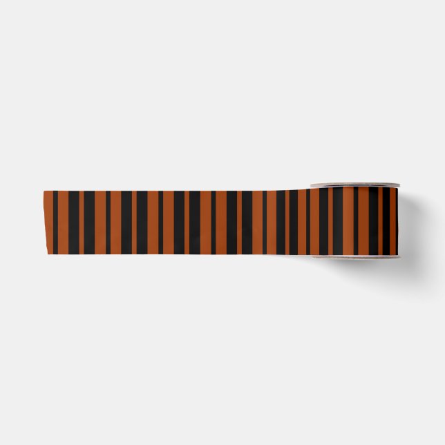 Brown Black Vertical Stripes Pattern Design Satin Ribbon (Front)
