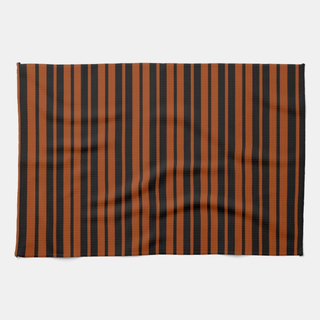 Brown Black Vertical Stripes Pattern Design Tea Towel (Horizontal)