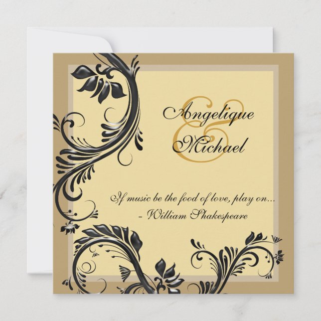 Brown black wedding anniversary engagement invitation (Front)