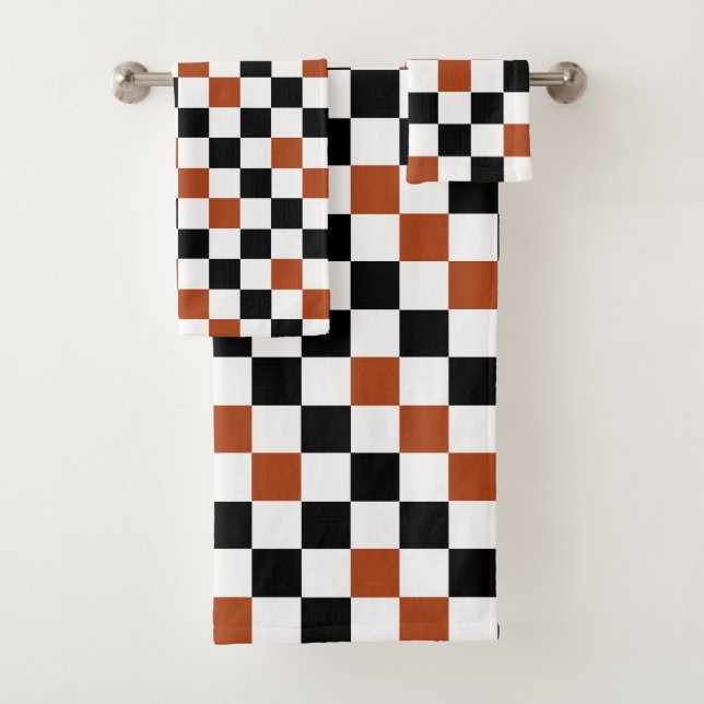 Brown Black White Chequered Pattern Design  Bath Towel Set (Insitu)