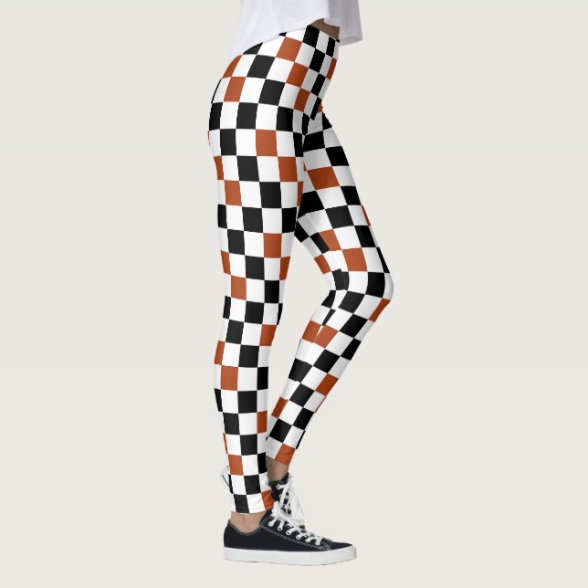 Brown Black White Chequered Pattern Design  Leggings (Right)