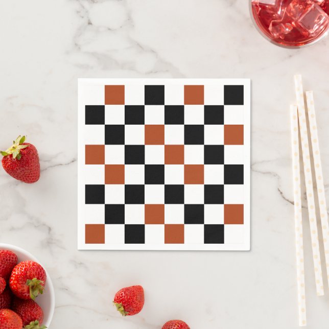Brown Black White Chequered Pattern Design  Napkin (Insitu)