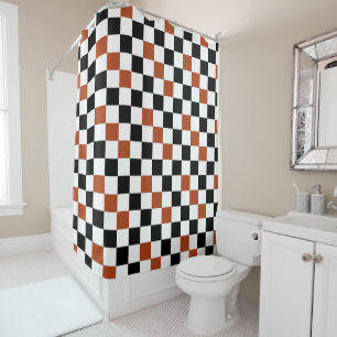 Brown Black White Chequered Pattern Design Shower Curtain