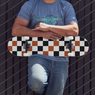Brown Black White Chequered Pattern Design Skateboard
