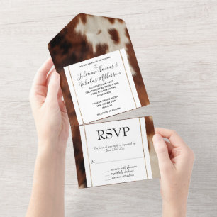Brown Black White Cowhide All In One Invitation