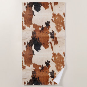 Brown Black White Cowhide Beach Towel