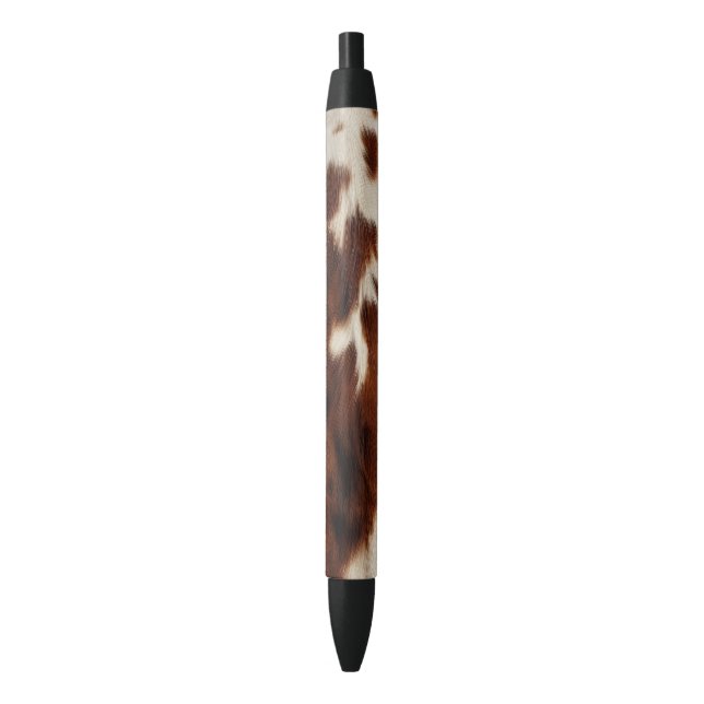 Brown Black White Cowhide Black Ink Pen (Front Vertical)