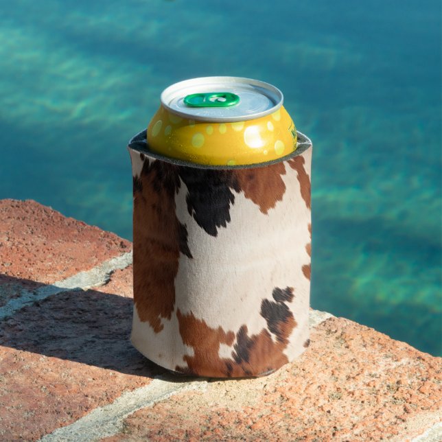 Brown Black White Cowhide Can Cooler (In Situ Pool)