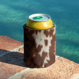 Brown Black White Cowhide Can Cooler