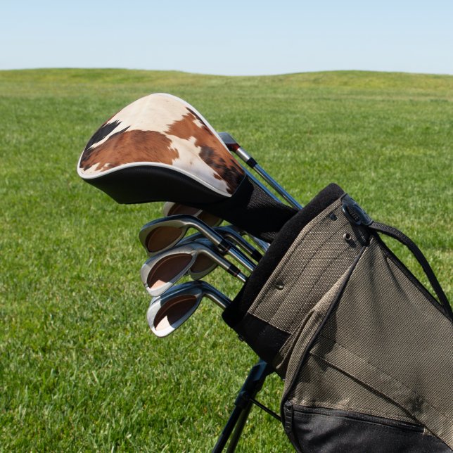 Brown Black White Cowhide Golf Head Cover (In Situ)