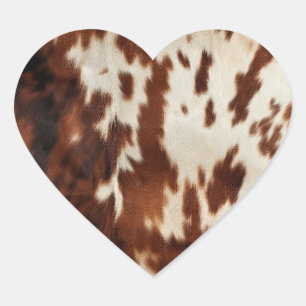 Brown Black White Cowhide Heart Sticker