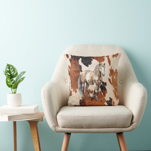 Brown Black White Cowhide Horse Cushion (Chair)