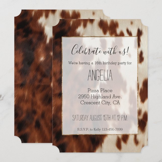 Brown Black White Cowhide Invitation (Front/Back)