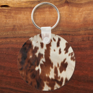 Brown Black White Cowhide Key Ring