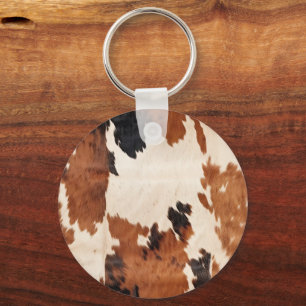 Brown Black White Cowhide Key Ring