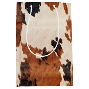 Brown Black White Cowhide Medium Gift Bag