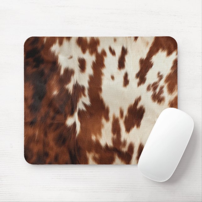 Brown Black White Cowhide Mouse Mat (With Mouse)