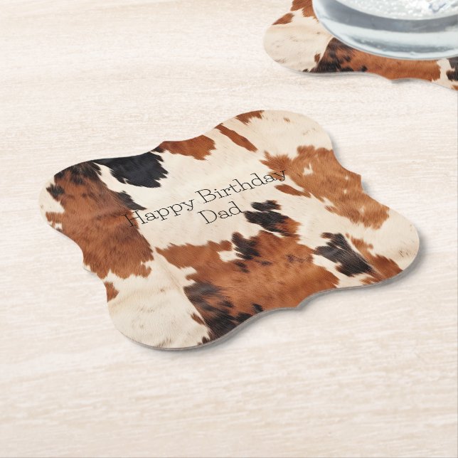 Brown Black White Cowhide Paper Coaster (Angled)
