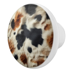 Brown Black White Cowhide Print Country Western Ceramic Knob